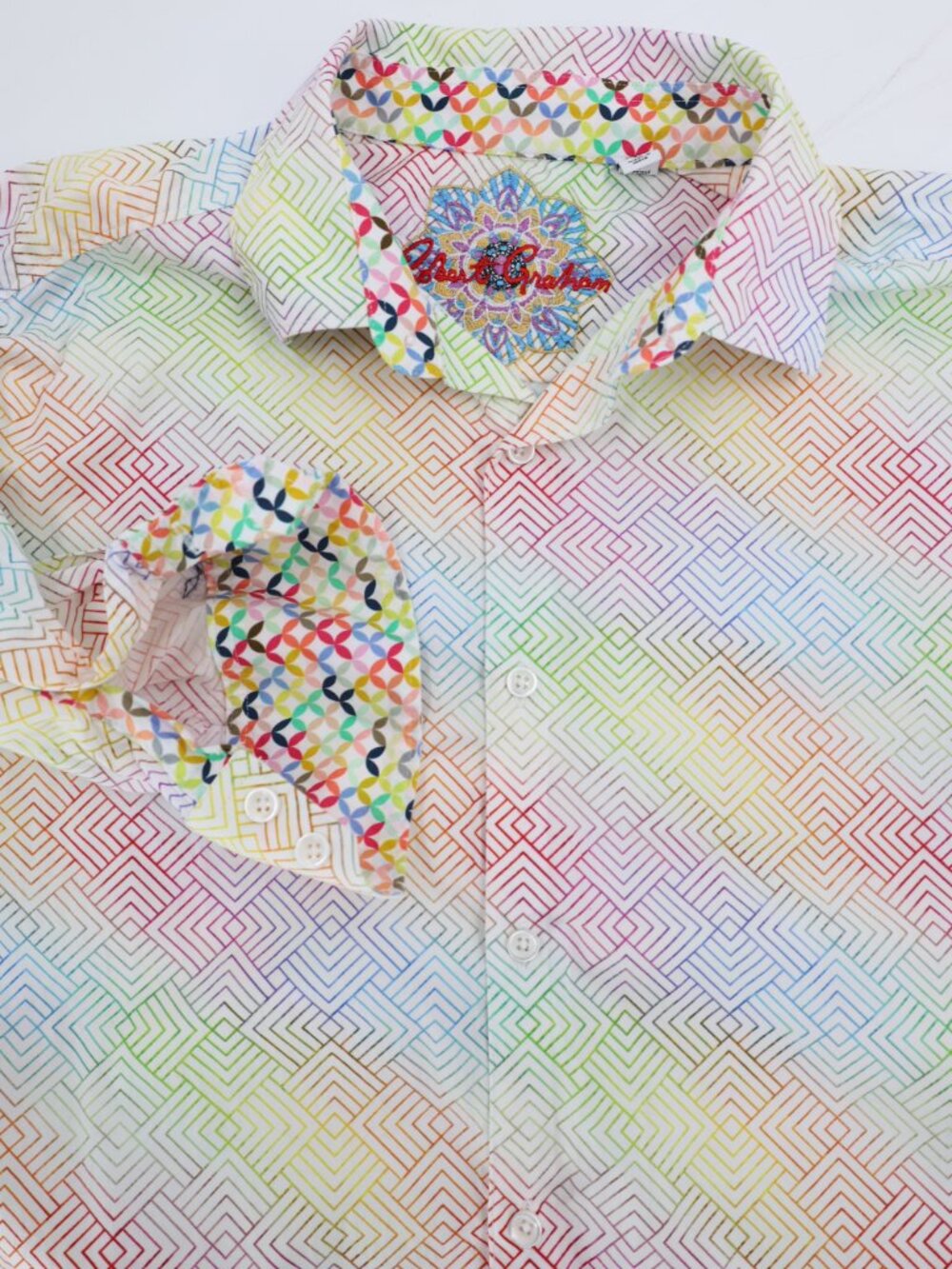 Robert Graham Shirt Men's Large Classic Fit Geometric Button Up Flip Cuff multi